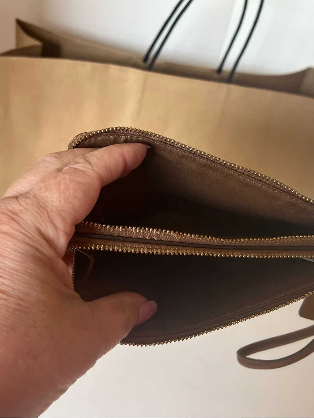 Coach Pebbled Leather Wristlet in Chestnut Brown